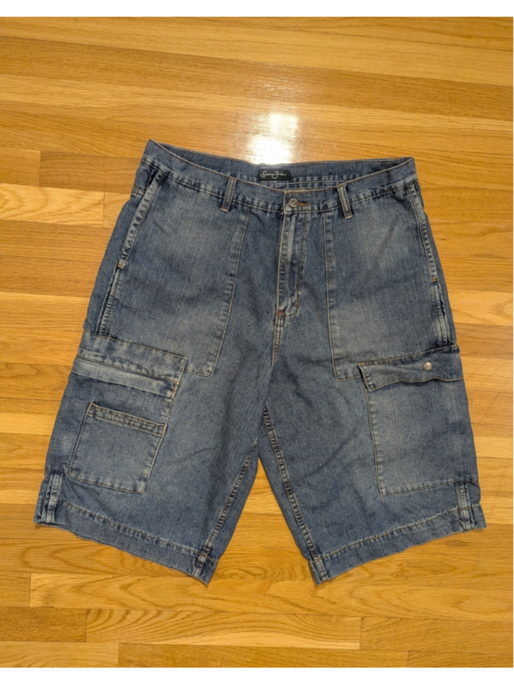 Sean John Jean Shorts Jorts Vintage 90s Denim Cargo Shorts Waist 38 - Picture 11 of 12